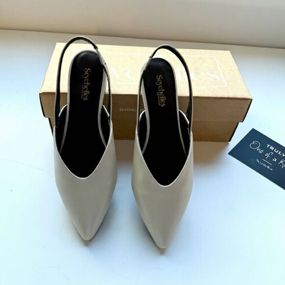 NWT Seychelles “good girl” leather sling back flat in ivory size 8 - Picture 6 of 13